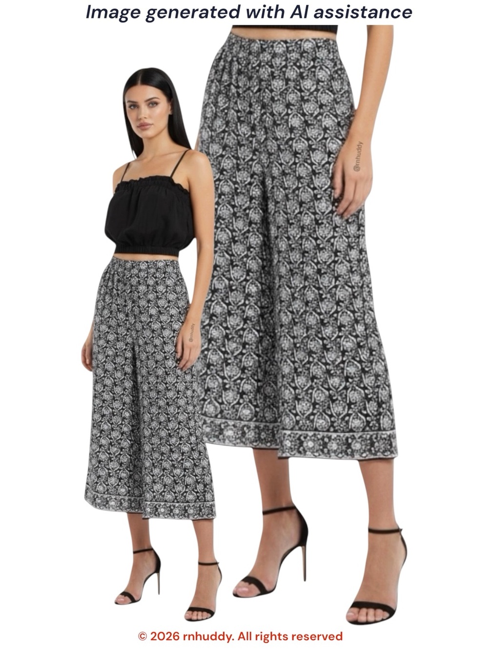 Max Studio M printed satin semi sheer wide leg crop pant